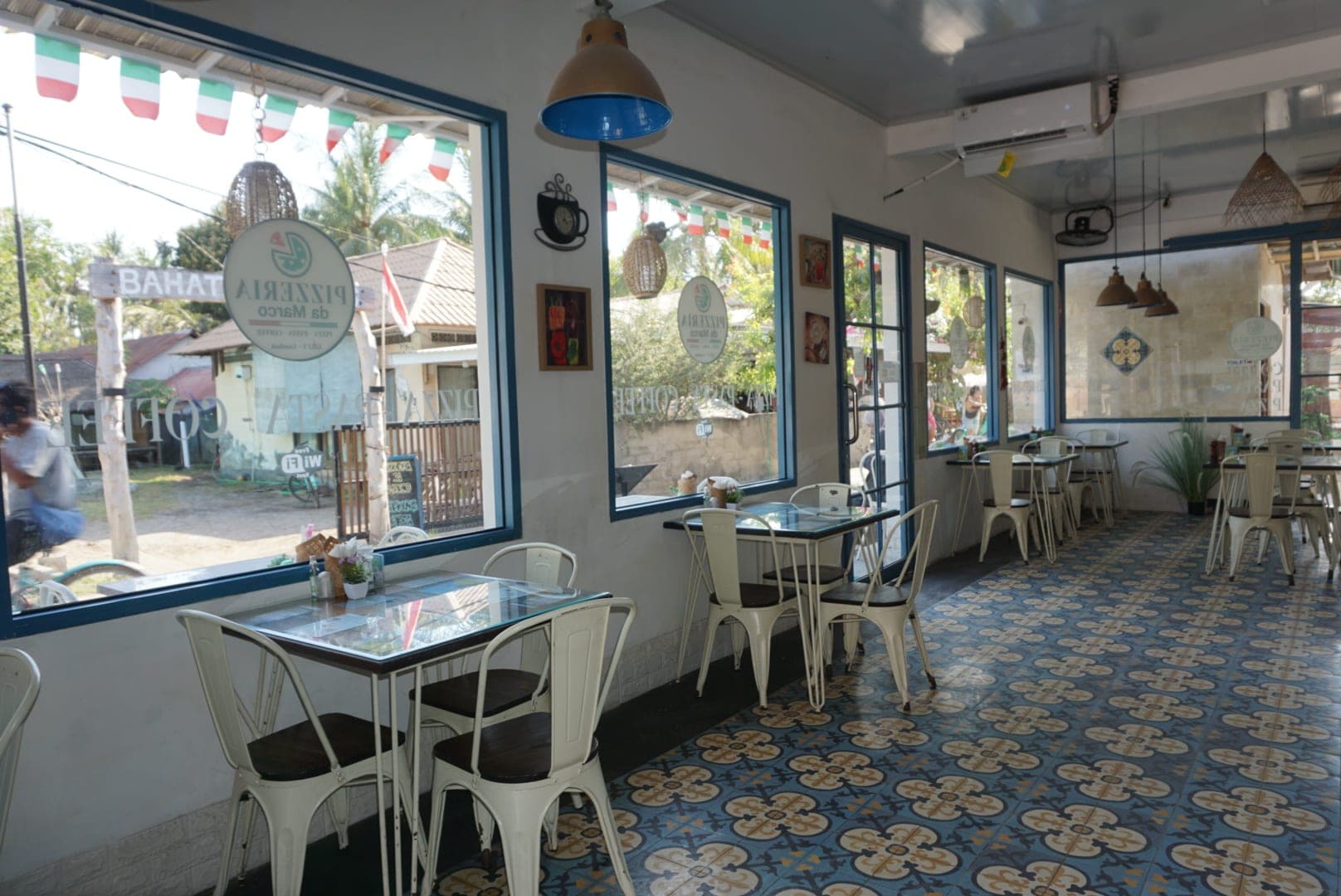 Vintage patterned floor dining hall