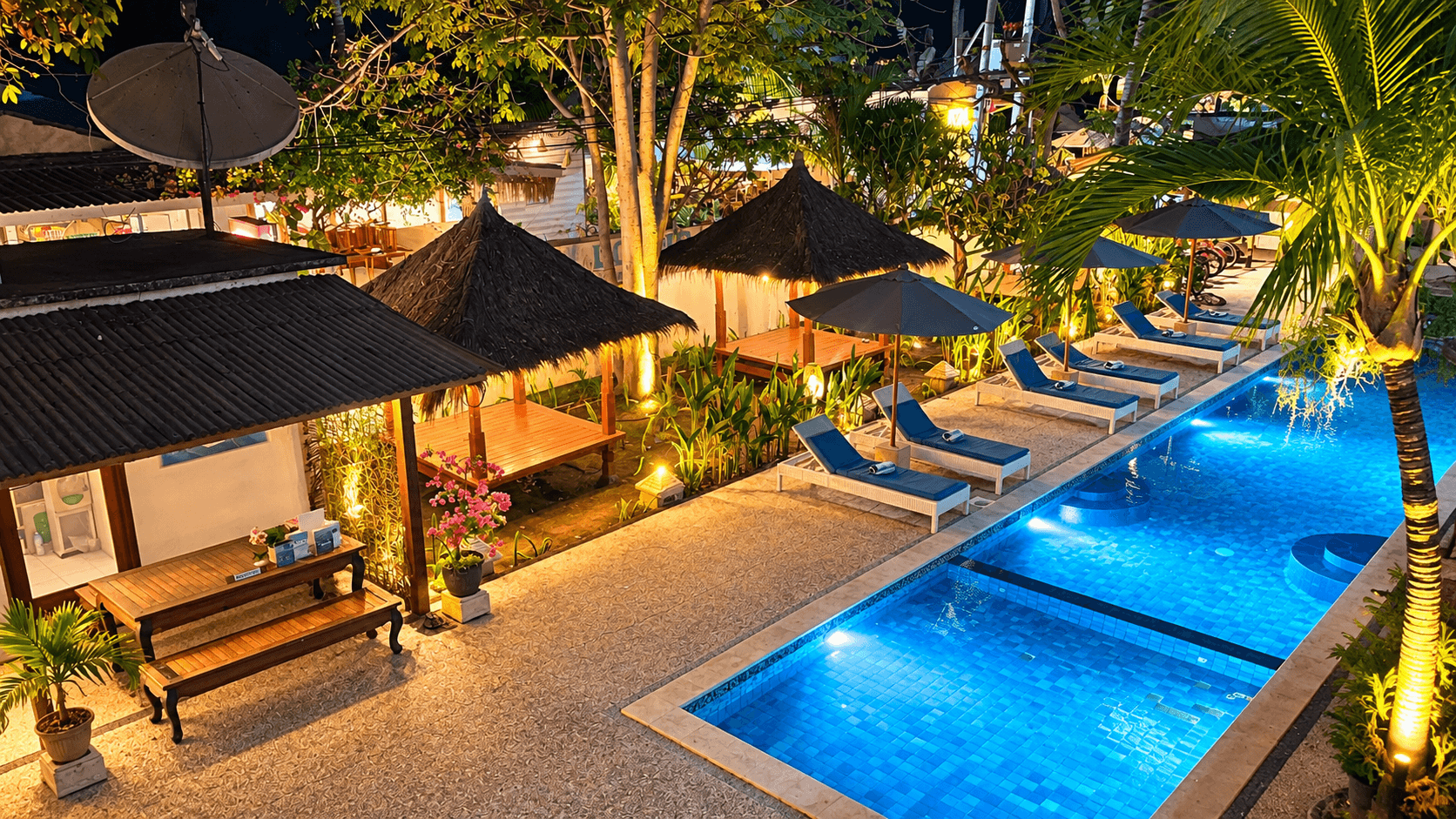 Illuminated evening pool view